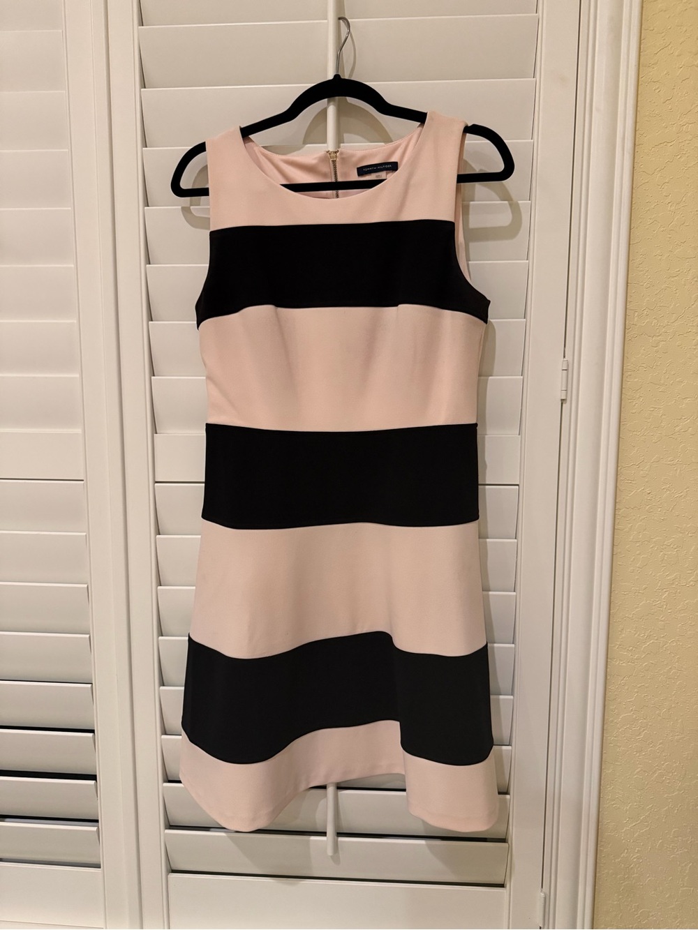 Tommy Hilfiger Black and Light Pink Striped Sleeveless A-Line Dress